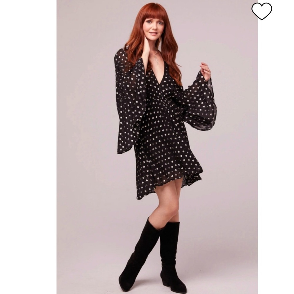 BAND OF GYPSIES BLACK METALLIC HEART MINI DRESS - Picture 7 of 11